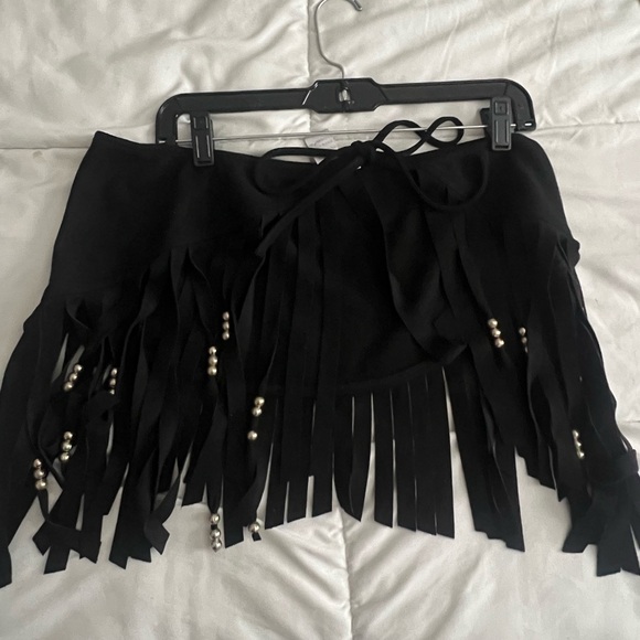 IHeart Raves XXL Faux Suede Fringe Skirt Beaded Festival EDM Boho Wrap Mini READ - Picture 2 of 8